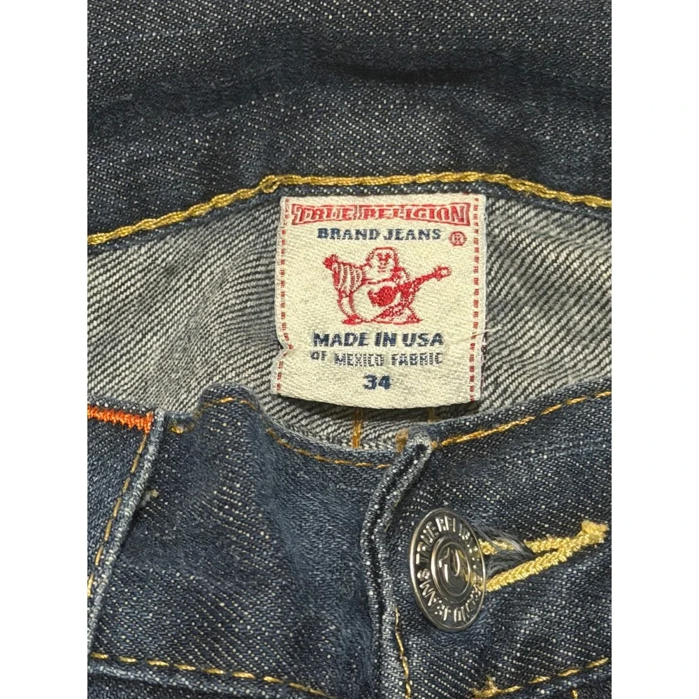 True Religion Ricky Straight Leg Jeans Mens 34 Dark Wash Distressed USA Made
